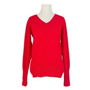 HALOGEN CASHMERE Red V-Neck 100% Cashmere Sweater Size S